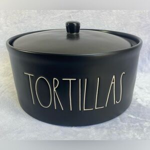 Rae Dunn "TORTILLAS" Warmer With Lid LL Artisan Collection by Magenta BLACK